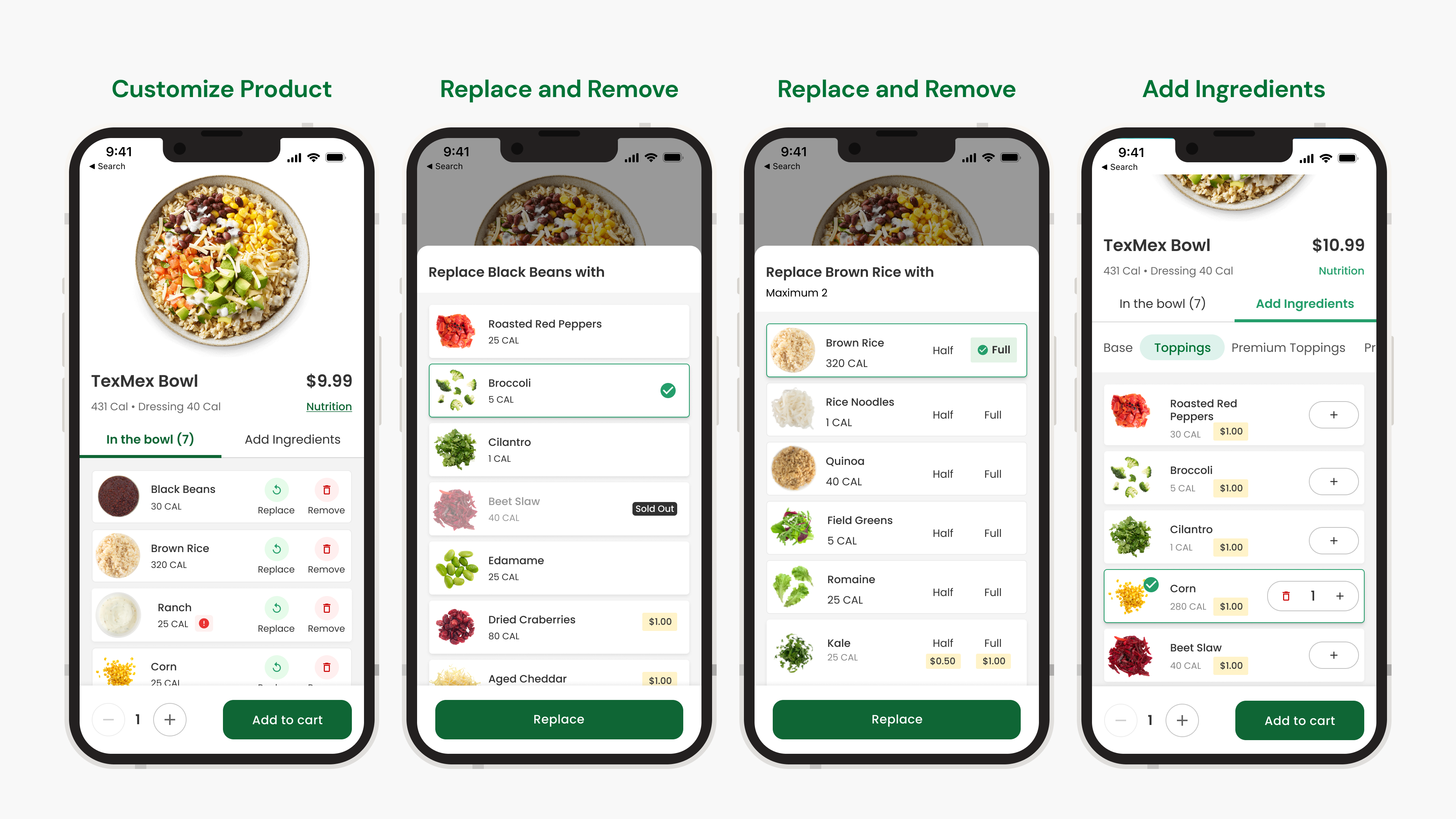 Customizing a product — replace, remove, and add ingredients