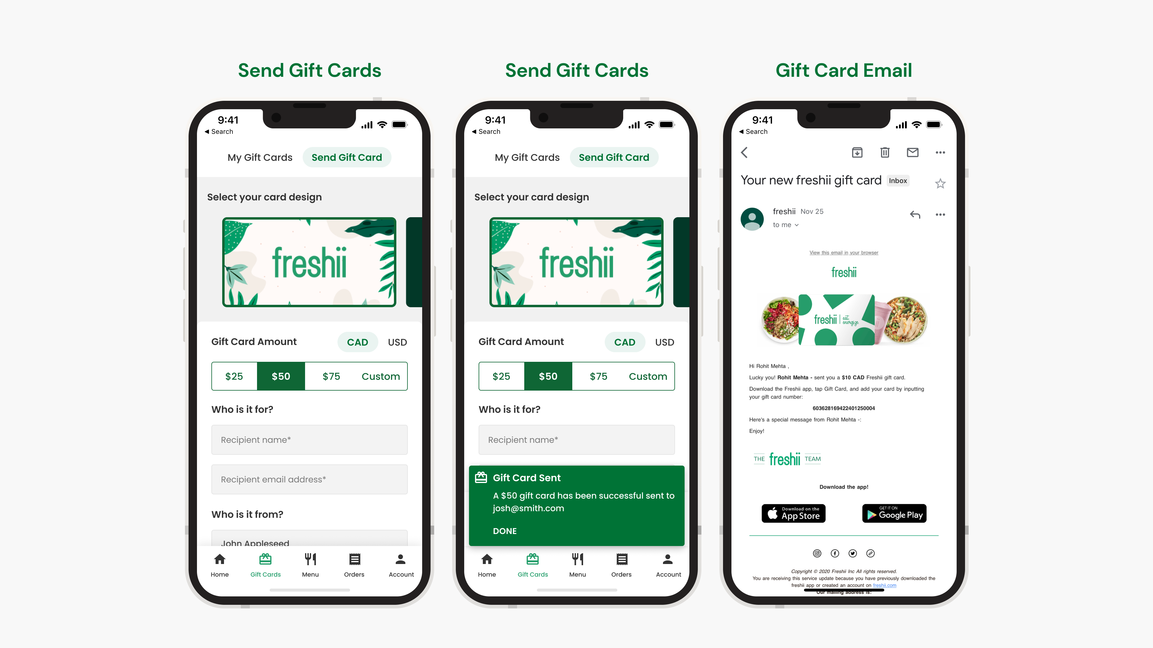 Sending gift cards and the resulting gift card email