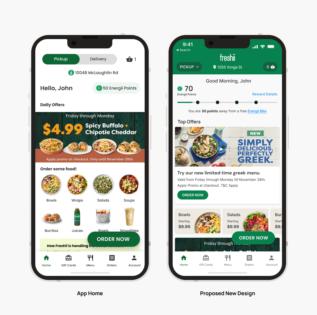 New app homescreen compared to the upcoming redesign
