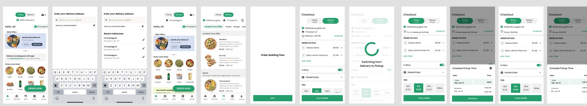 Delivery flow from address entry to placed order