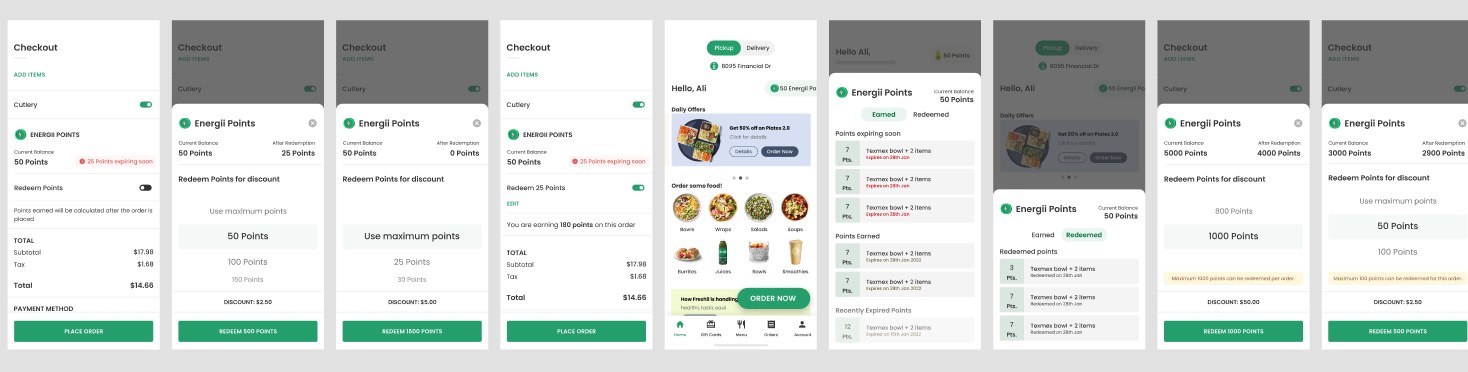 Energii points loyalty — earn and redeem at checkout