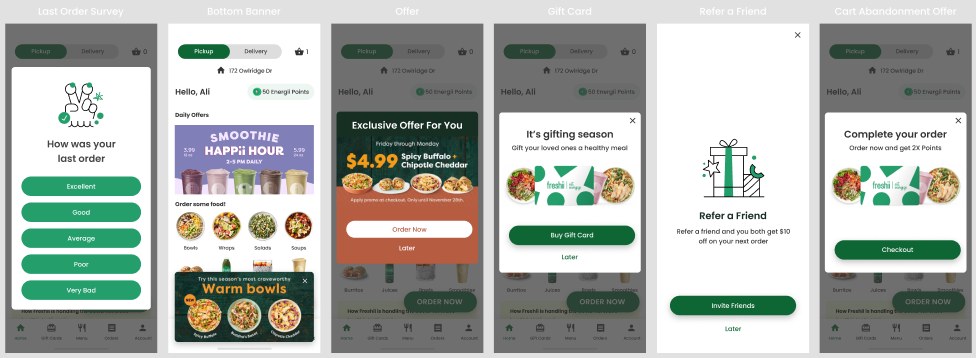 In-app messaging — surveys, offers, referral, win-back