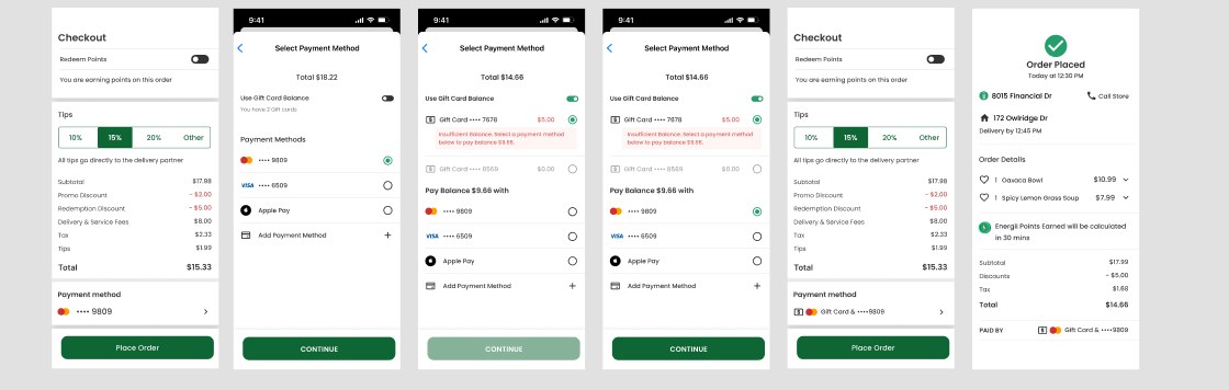 Split payment across gift card and credit card