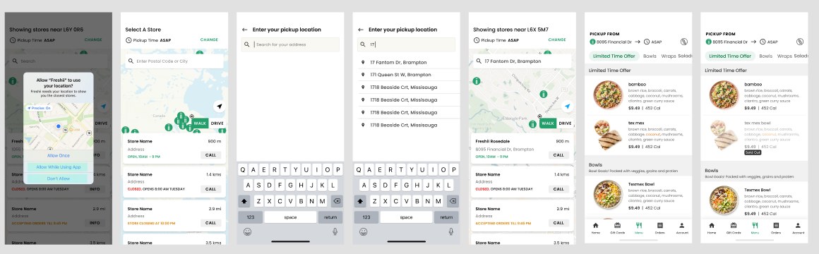 Store selection with map and live pickup times