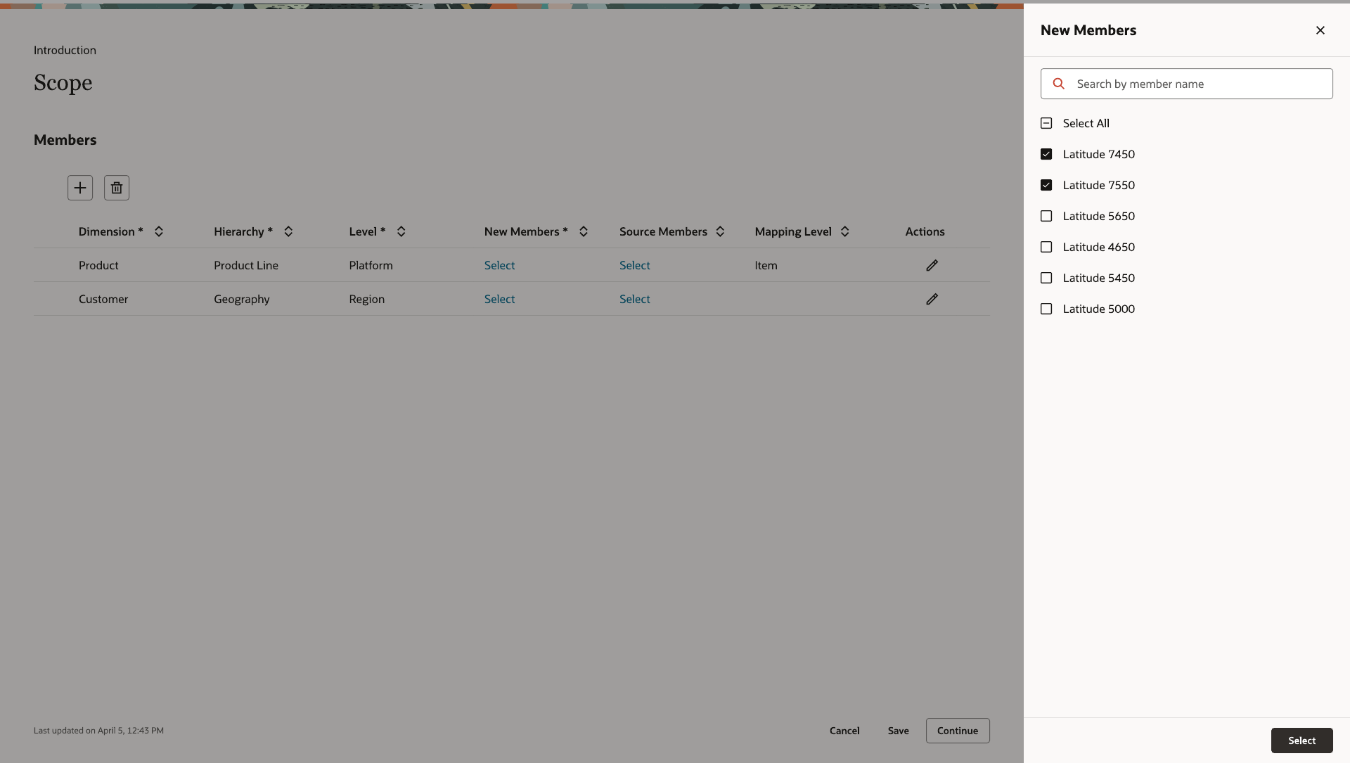 New Members panel with a searchable multi-select list of product members